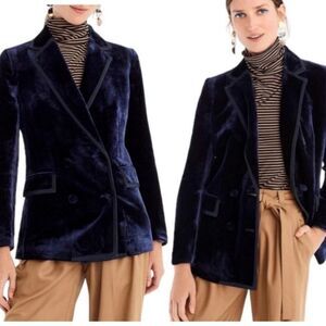 J. Crew Double Breasted Drapey Velvet Blazer Jacket Navy Twilight size 4